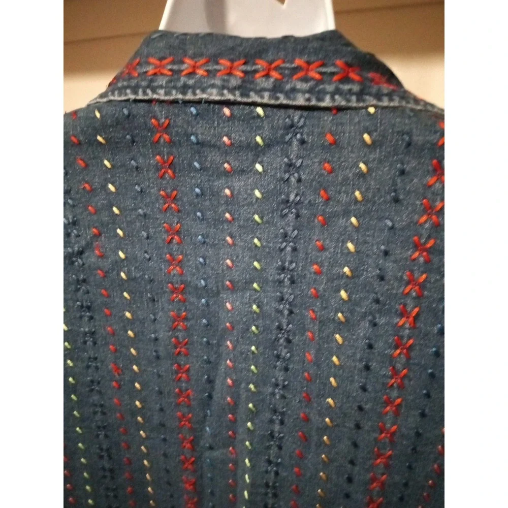 Graff By Um Denim Blue Jean Jacket Embroidered Colorful Button Up Women's Size S